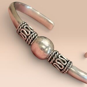 Vintage Elegant Open Cuff Bracelet 925 Sterling Silver Statement Adjustable 6.5"